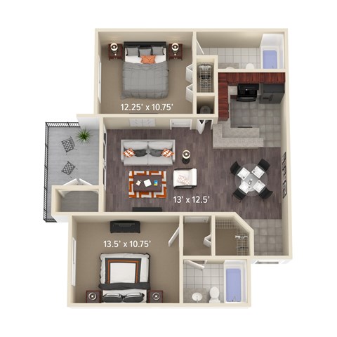 B2 MAPLE two bedroom two bathroom floor plan